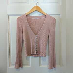 Reformation Blush Gellar Ribbed Button-Down Blouse, XS